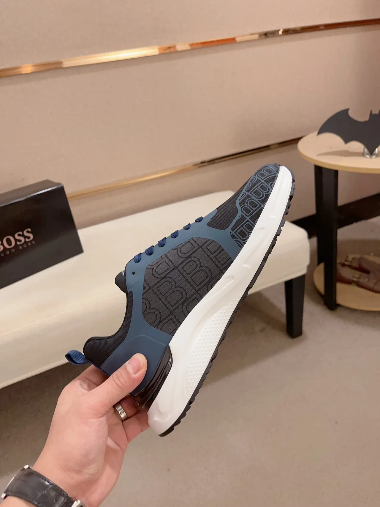 Monogram-Print Mesh and Blue Overlay Low-Top Lifestyle Sneaker 5
