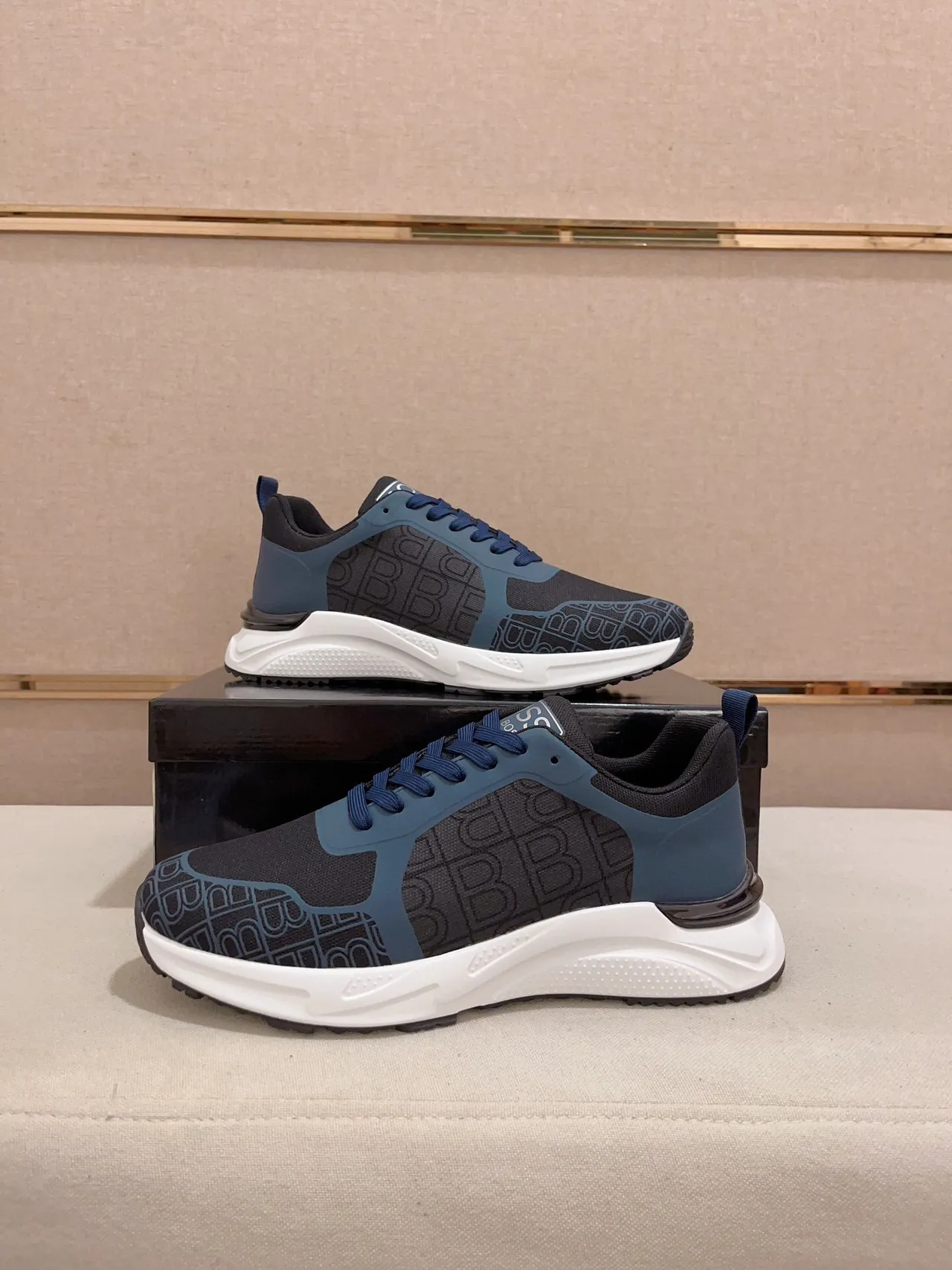 Monogram-Print Mesh and Blue Overlay Low-Top Lifestyle Sneaker 7