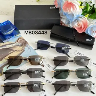 Montblanc Black Gold Rimless Rectangular Sunglasses