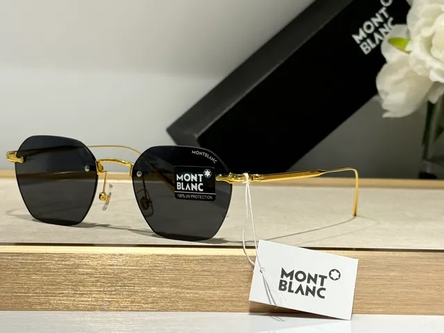 Montblanc Rimless Octagonal Gold-Tone Green Lens Sunglasses 4
