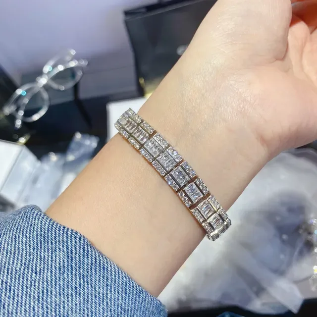 Multi-Row Channel-Set Baguette and Round Stone Tennis Bracelet 5
