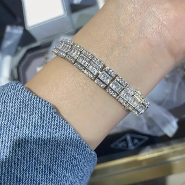Multi-Row Channel-Set Baguette and Round Stone Tennis Bracelet 6
