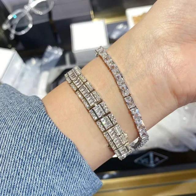 Multi-Row Channel-Set Baguette and Round Stone Tennis Bracelet 9
