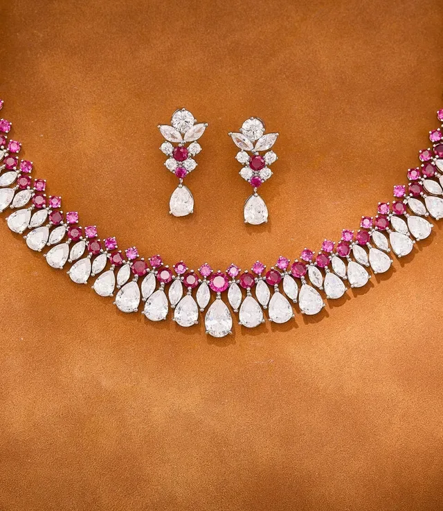 Multi-Row Teardrop and Pink Gemstone Necklace 2