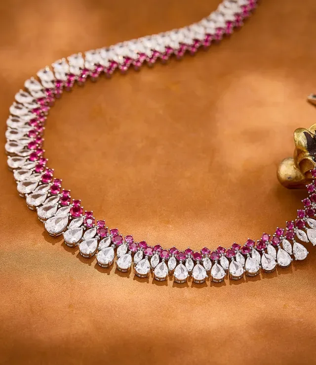 Multi-Row Teardrop and Pink Gemstone Necklace 4