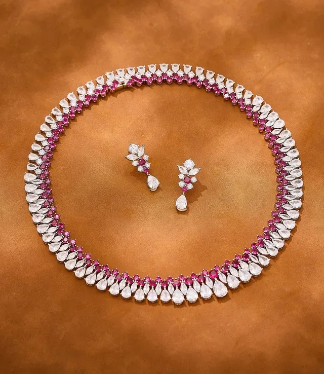 Multi-Row Teardrop and Pink Gemstone Necklace 5