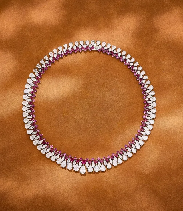 Multi-Row Teardrop and Pink Gemstone Necklace 6