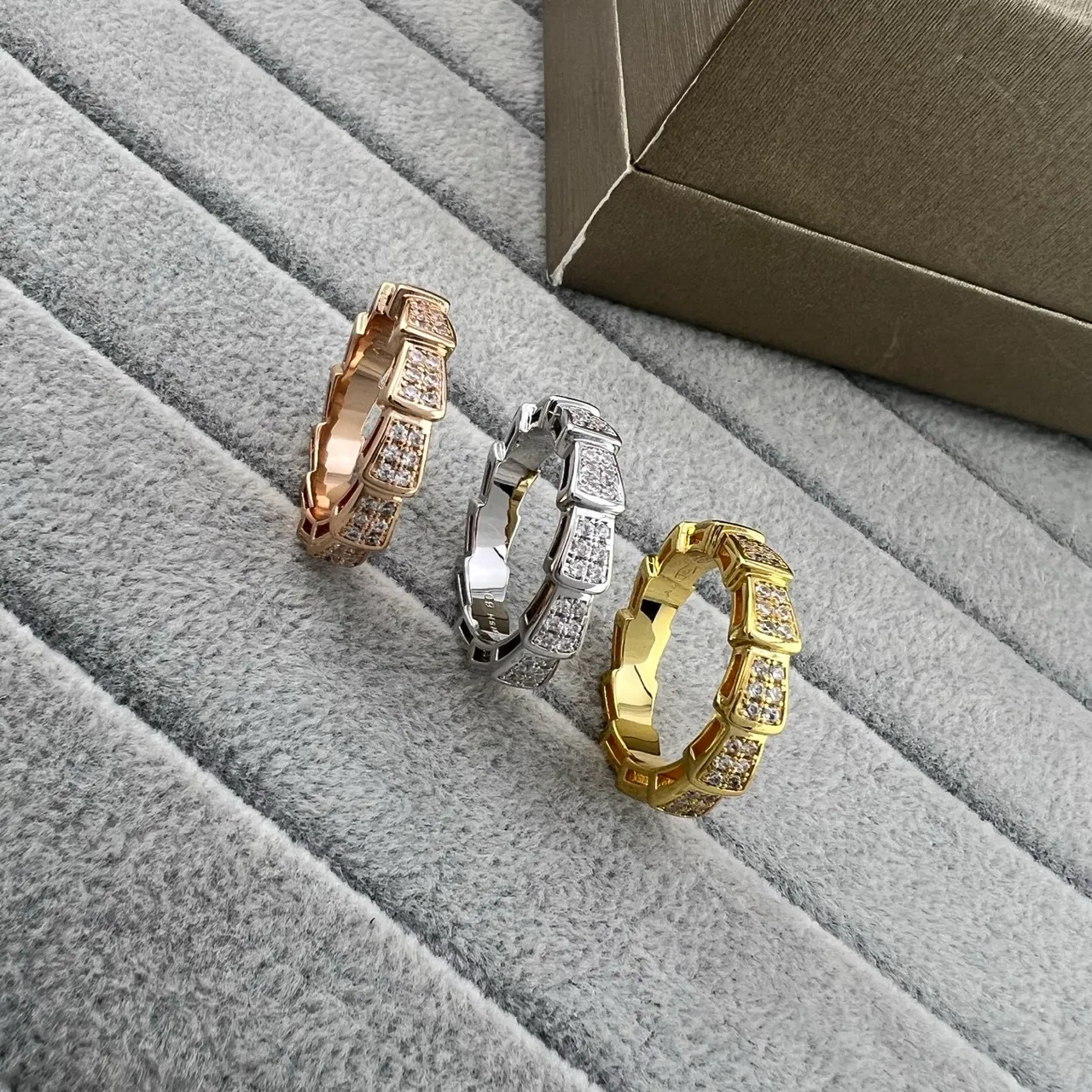 Multi-Tone Geometric Pavé Stacked Band Rings 5