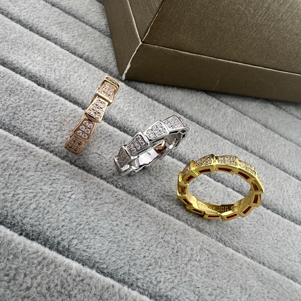 Multi-Tone Geometric Pavé Stacked Band Rings 7
