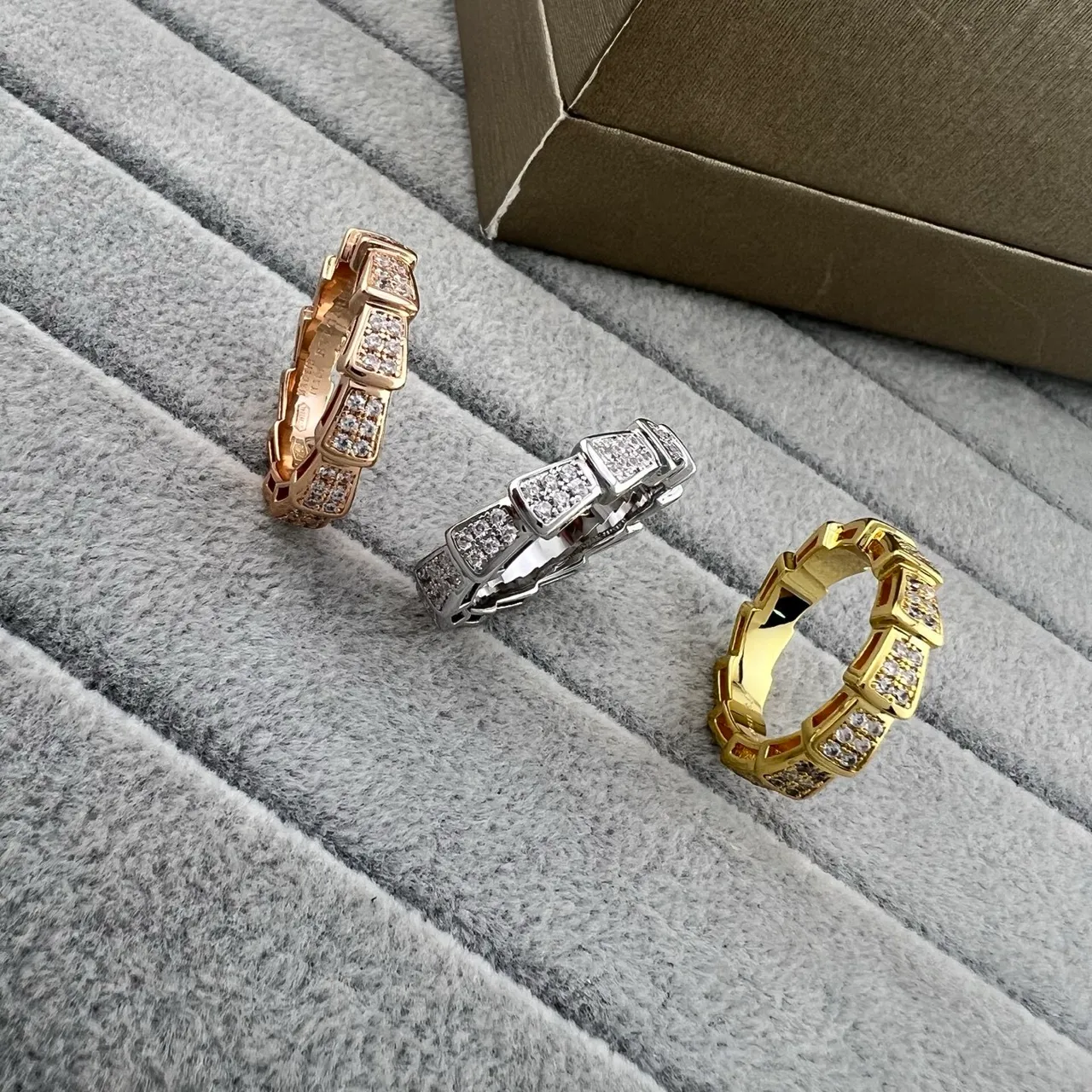 Multi-Tone Geometric Pavé Stacked Band Rings 8