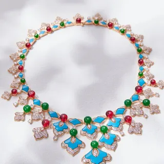 Collier Bib Multicolore en Émail et Pierres Précieuses