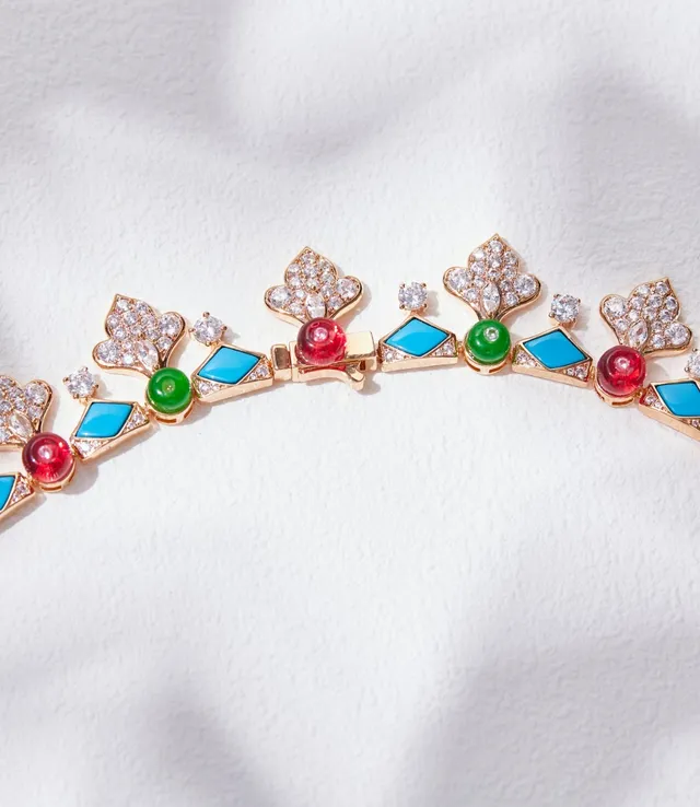 Multicolor Enamel and Gemstone Bib-Style Necklace 3