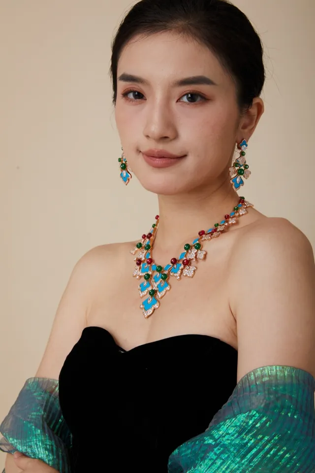 Multicolor Enamel and Gemstone Bib-Style Necklace 4