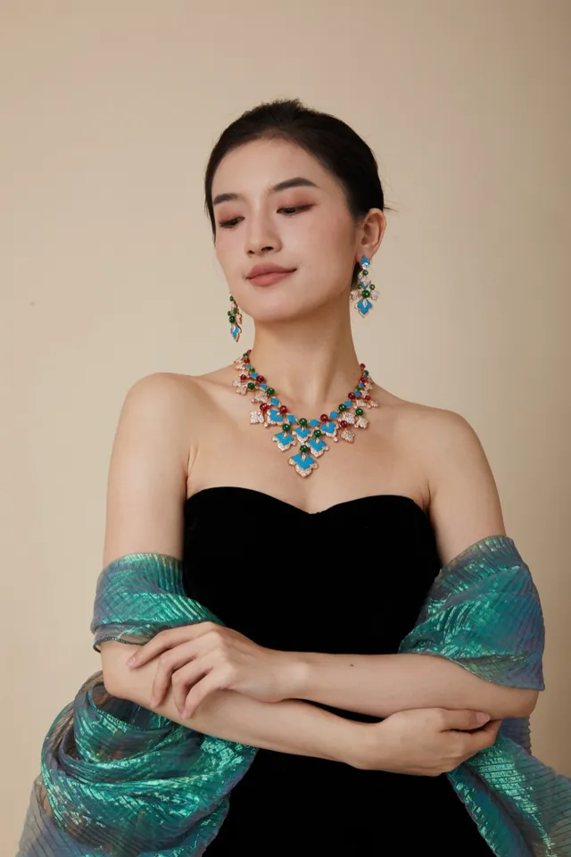 Multicolor Enamel and Gemstone Bib-Style Necklace 5
