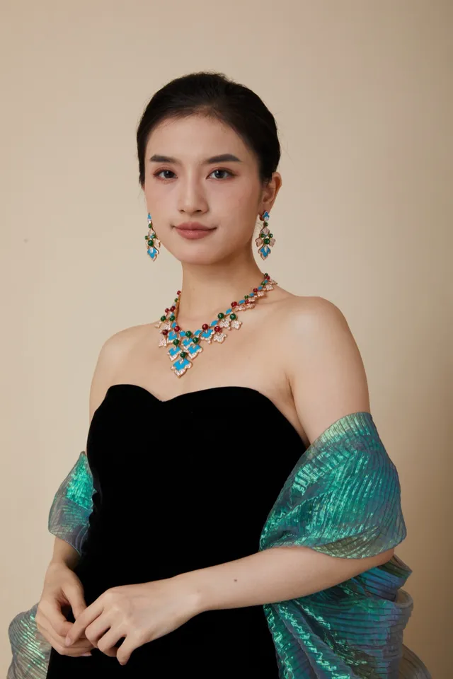 Multicolor Enamel and Gemstone Bib-Style Necklace 6