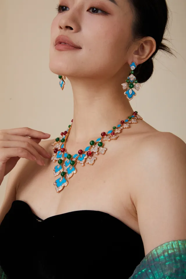 Multicolor Enamel and Gemstone Bib-Style Necklace 7