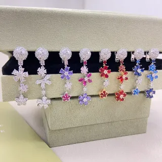 Multicolor Floral Pavé Crystal Dangle Earrings