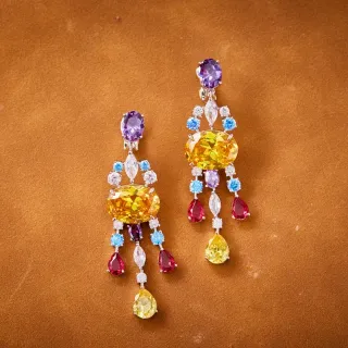 Multicolor Multistone Chandelier Gradient Color Cascade Earrings