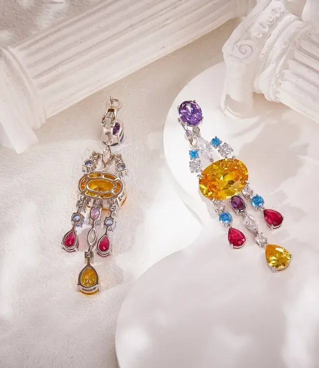 Multicolor Multistone Chandelier Gradient Color Cascade Earrings 4