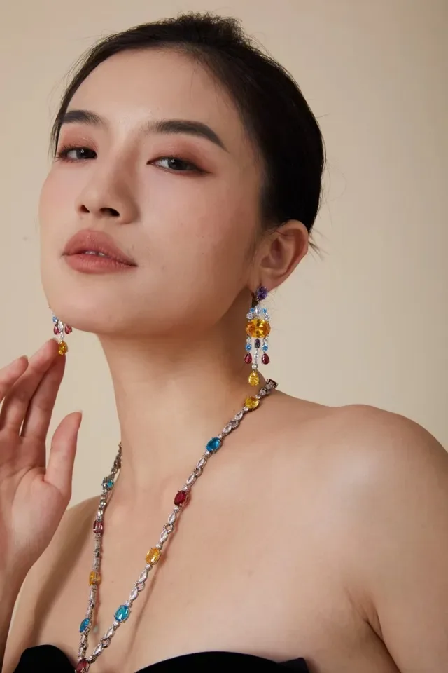 Multicolor Multistone Chandelier Gradient Color Cascade Earrings 5