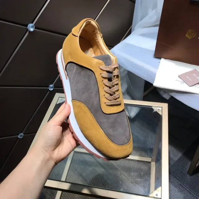Mustard and Charcoal Suede Panelled Retro Runner Sneakers 2