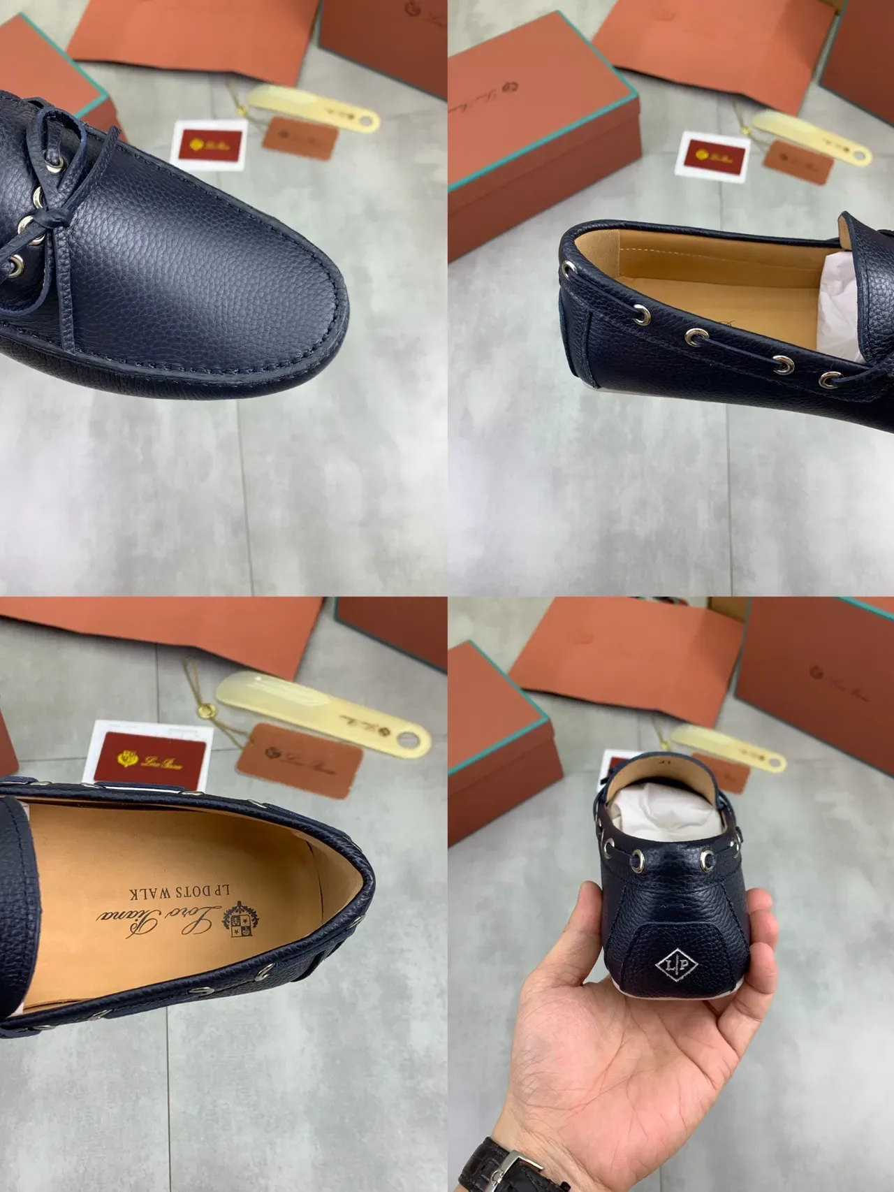 Navy Beige Pebbled Leather Decorative Bow Boat Shoes 2