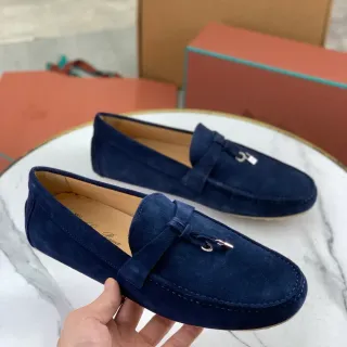 Navy Beige Suede Tassel-Tie Strap Loafer
