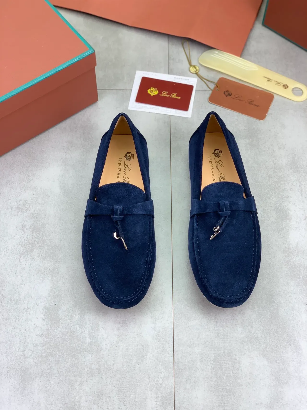Navy Beige Suede Tassel-Tie Strap Loafer 4