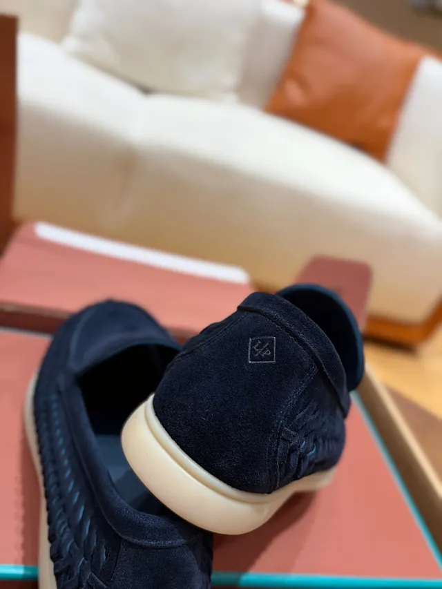 Navy Beige Woven Upper Suede-Like Texture Loafer 3