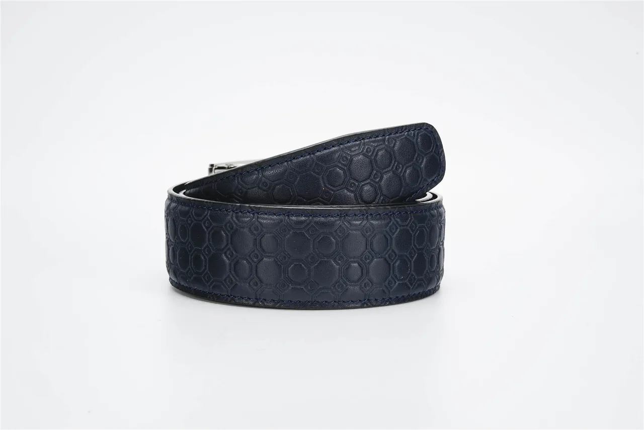 Navy Silver Hexagonal Embossed Eagle-Head Buckle Leather Belt 3