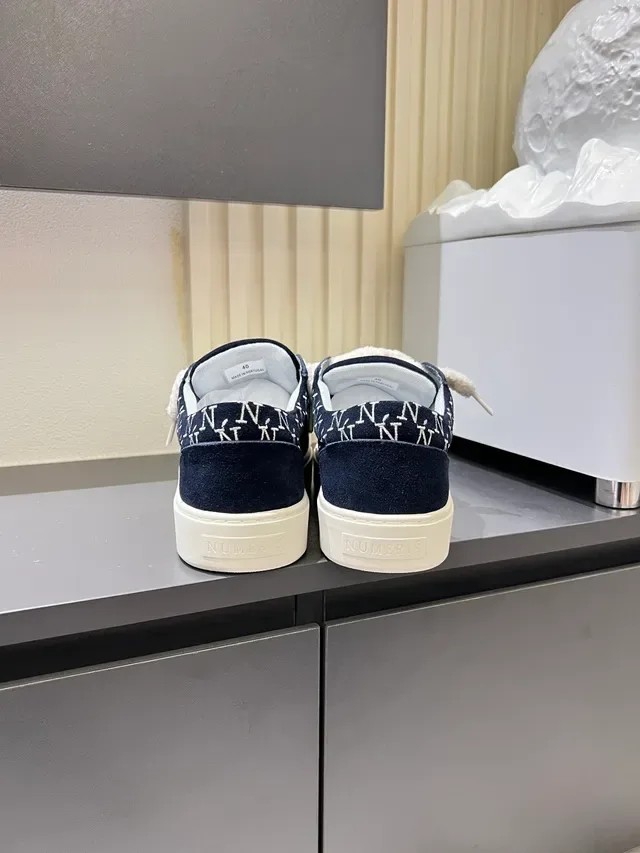 Navy Suede Monogram Strap Sneakers 2