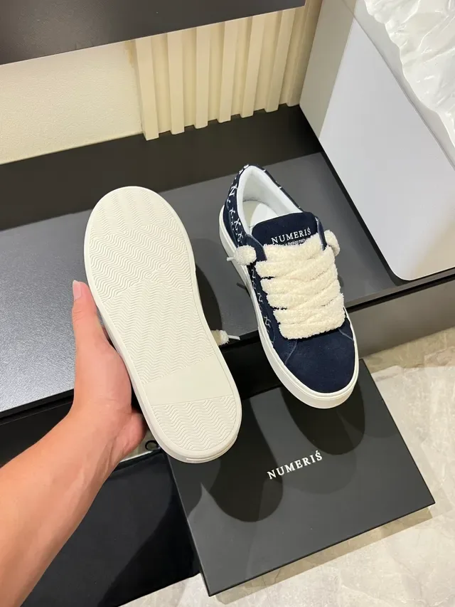 Navy Suede Monogram Strap Sneakers 4