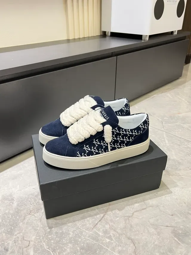 Navy Suede Monogram Strap Sneakers 5
