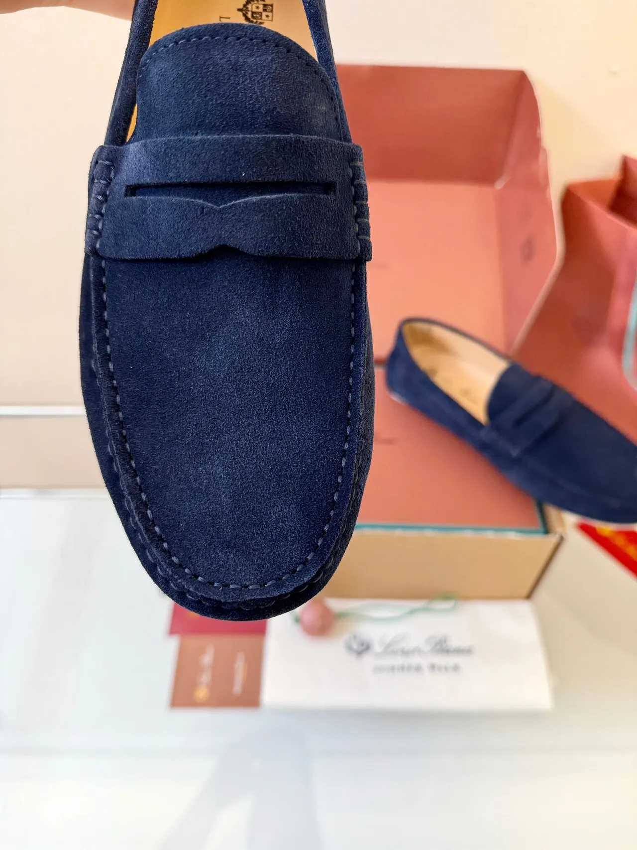 Navy Suede Penny Loafer Strap Loafers 3