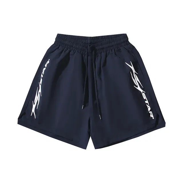 Navy White Elastic-Waist Drawstring Shorts 2