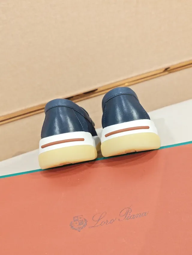 Navy White Suede Upper Leather Strap Detail Loafer 3