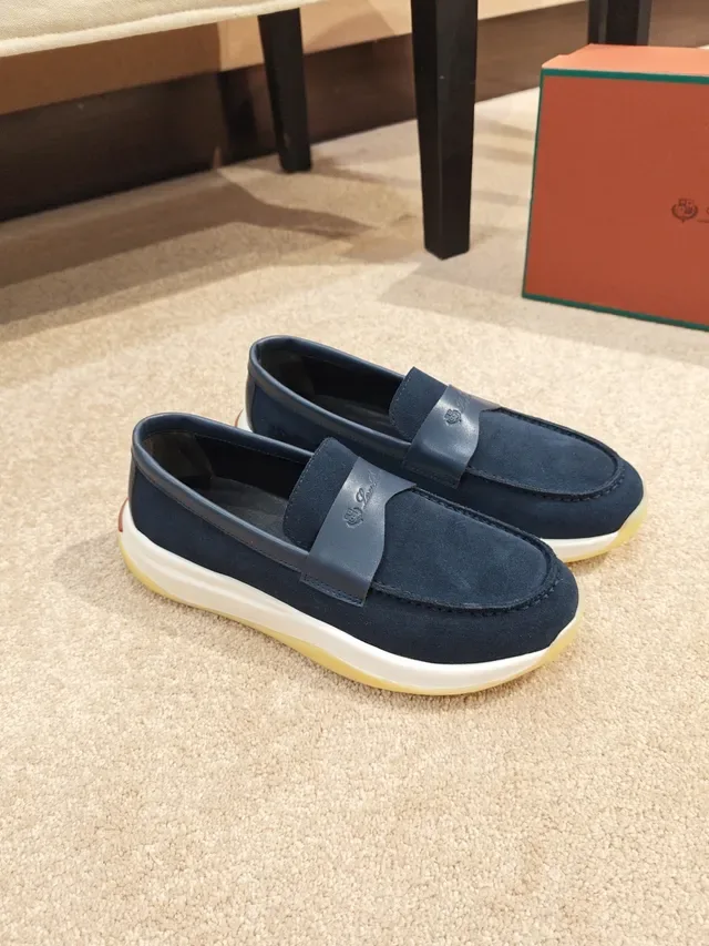 Navy White Suede Upper Leather Strap Detail Loafer 4