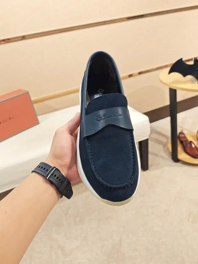 Navy White Suede Upper Leather Strap Detail Loafer 5