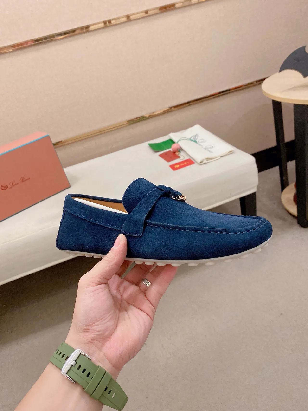 Navy White Suede Upper Penny Strap Loafer 4