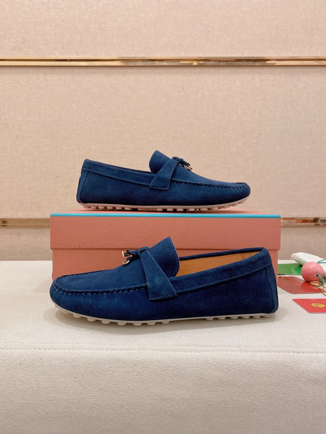 Navy White Suede Upper Penny Strap Loafer 7