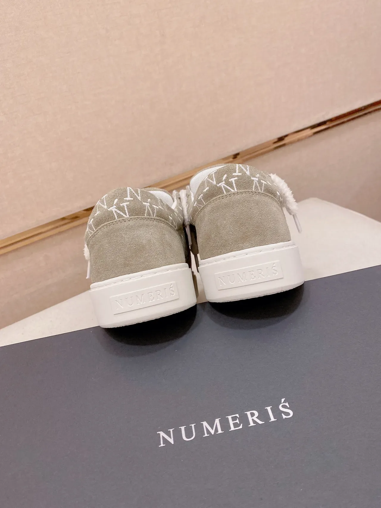 Olive Gray Suede Monogram Slip-On Platform Sneaker 2