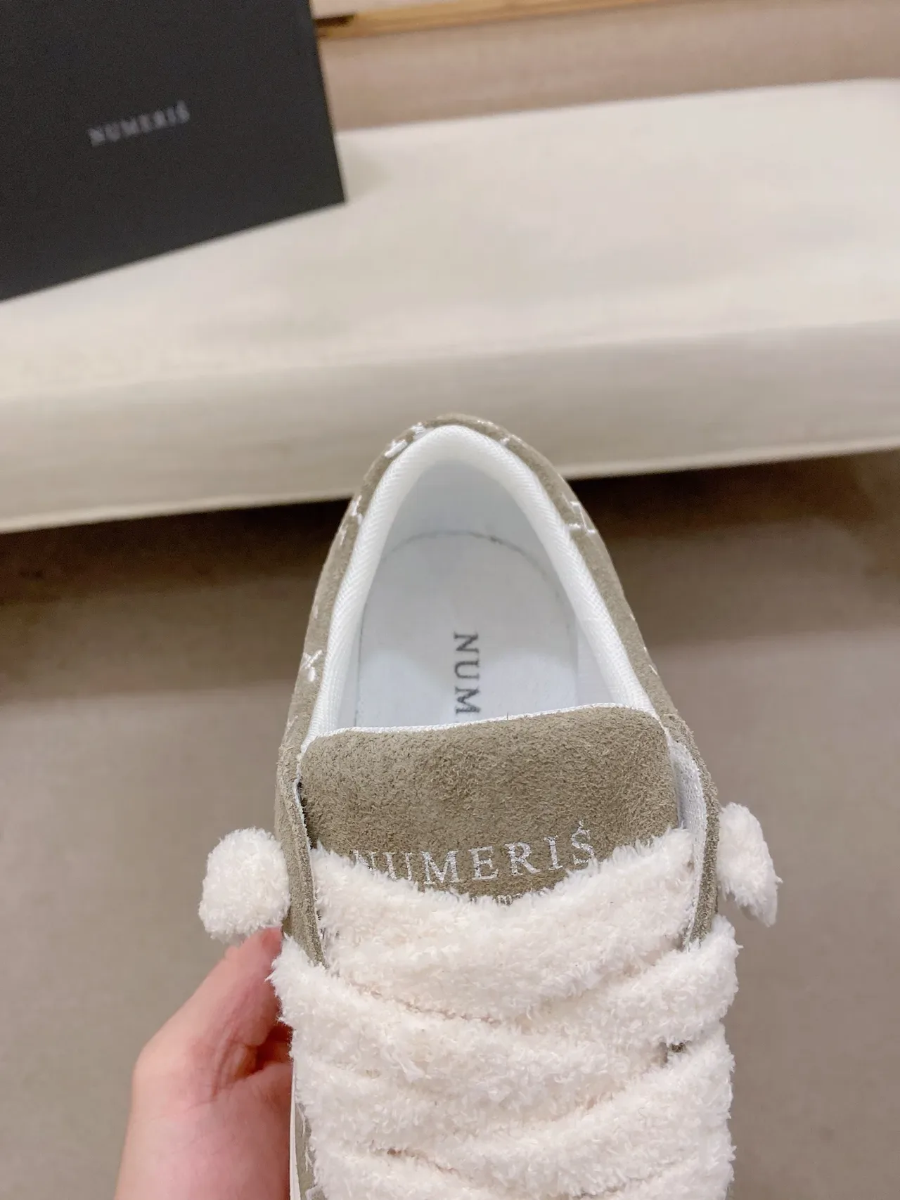 Olive Gray Suede Monogram Slip-On Platform Sneaker 3