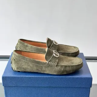 Olive Green Suede Saddle Strap Loafers