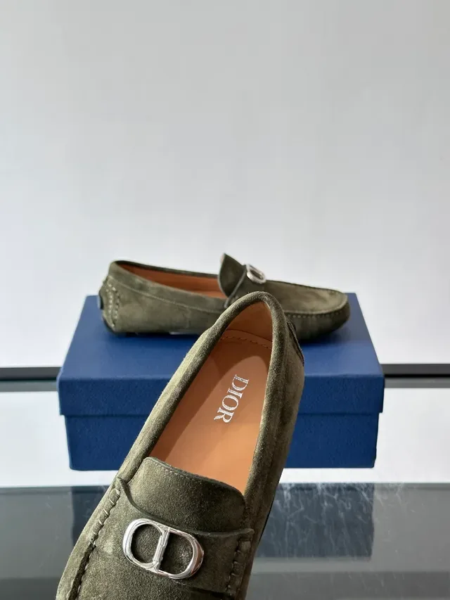 Olive Green Suede Saddle Strap Loafers 3