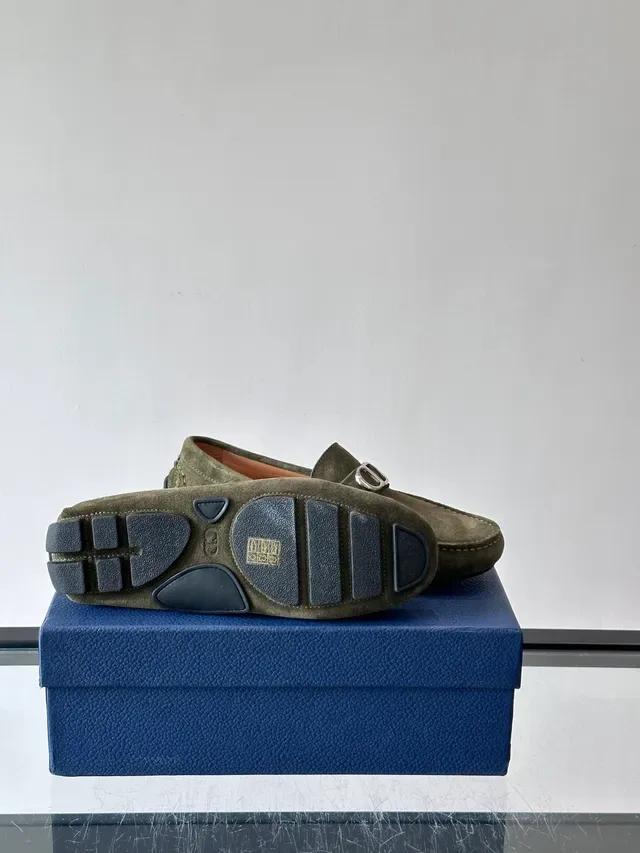 Olive Green Suede Saddle Strap Loafers 4