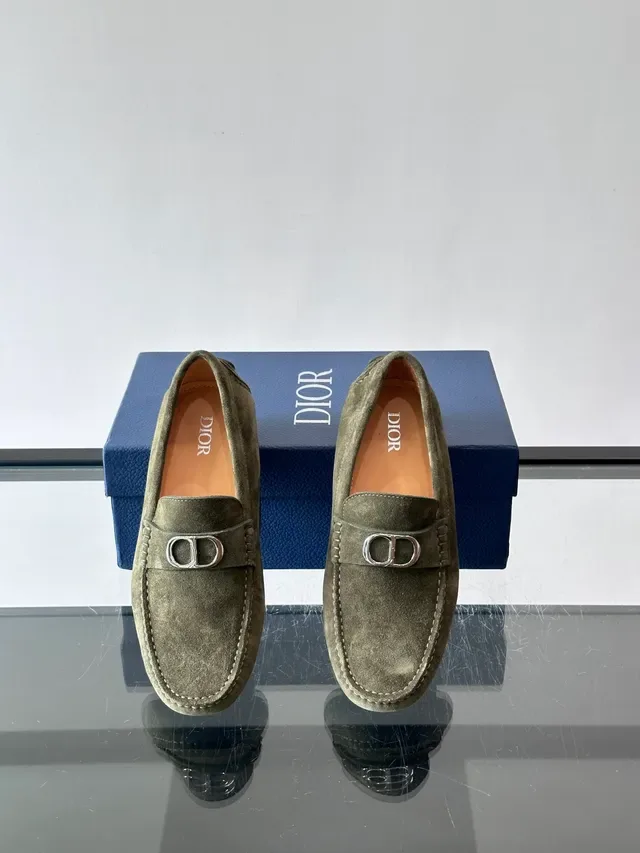 Olive Green Suede Saddle Strap Loafers 5