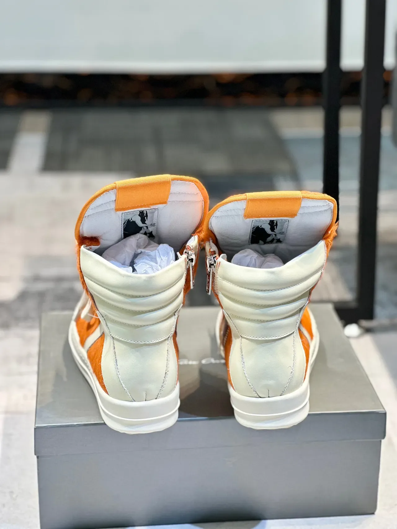Orange Fur and Cream Panel High-Top Sneaker 2