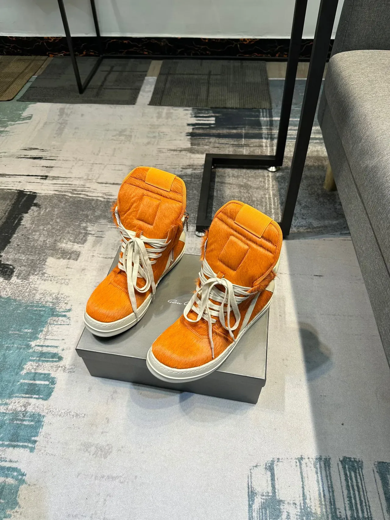 Orange Fur and Cream Panel High-Top Sneaker 5