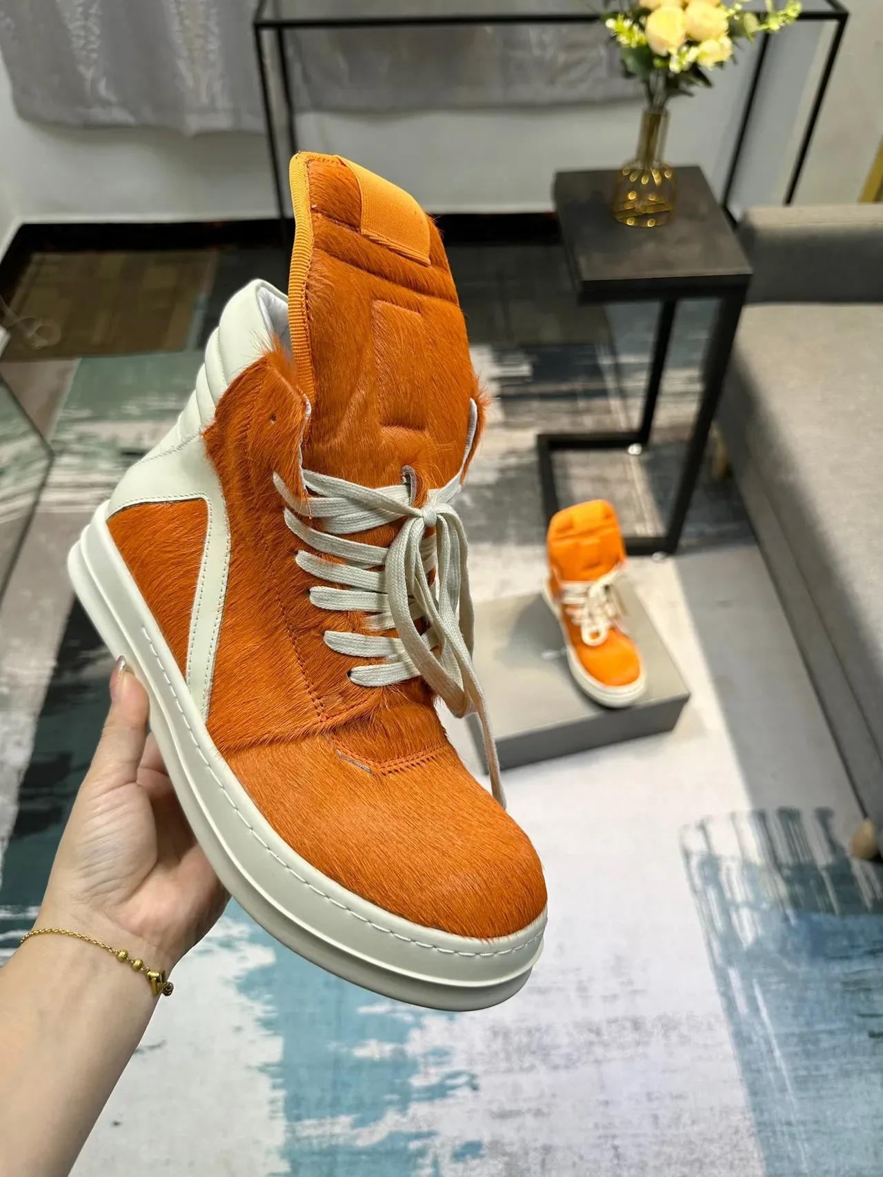 Orange Fur and Cream Panel High-Top Sneaker 6