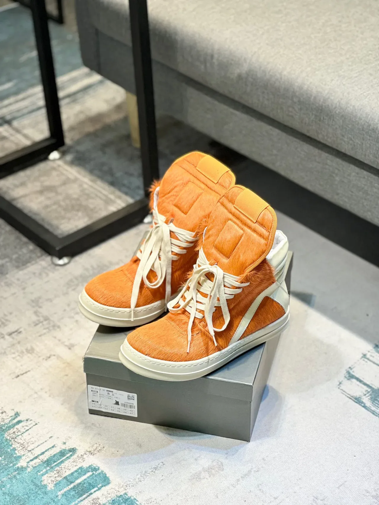 Orange Fur and Cream Panel High-Top Sneaker 7
